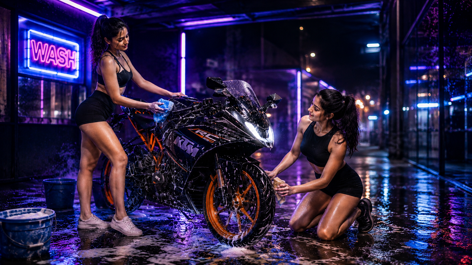 Night Neon Bike Wash Prompt