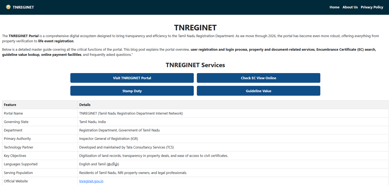 How to Use TNREGINET Portal for Encumbrance Certificate and Guideline Value Search 2026